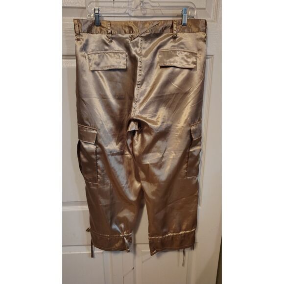LSL Gold Shimmer Silk Blend Cargo Crop Pants - Picture 2 of 6
